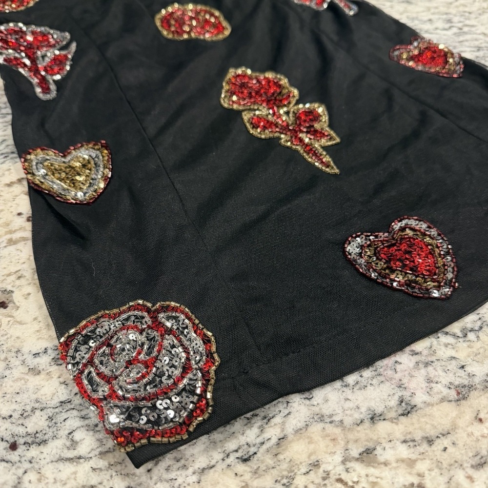 ASOS Black Rose Appliqué Puff Sleeve Bodycon Mini Dress NWT size 12 Fits Like S - Picture 3 of 16